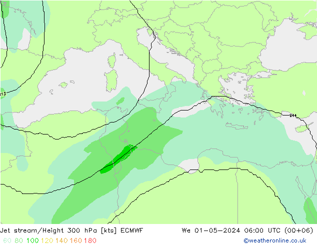 Corrente a getto ECMWF mer 01.05.2024 06 UTC