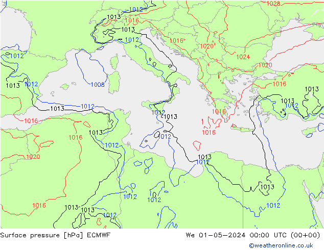 Surface pressure ECMWF We 01.05.2024 00 UTC