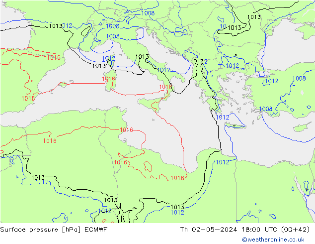 Surface pressure ECMWF Th 02.05.2024 18 UTC