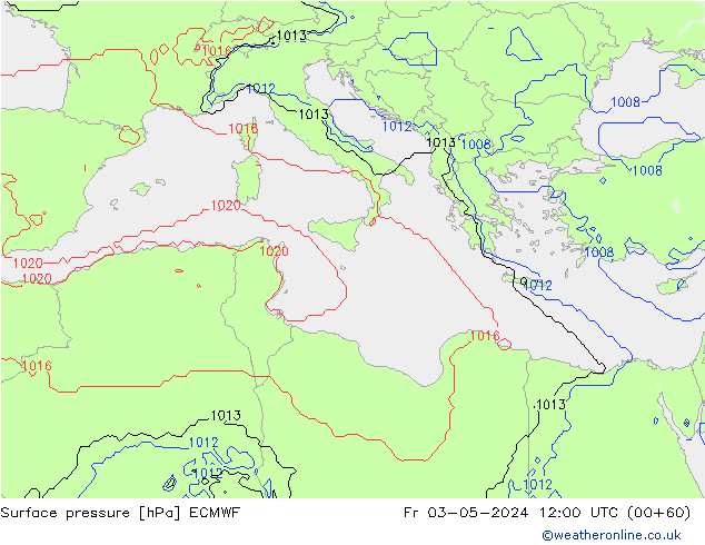 Bodendruck ECMWF Fr 03.05.2024 12 UTC