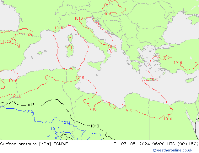 Surface pressure ECMWF Tu 07.05.2024 06 UTC