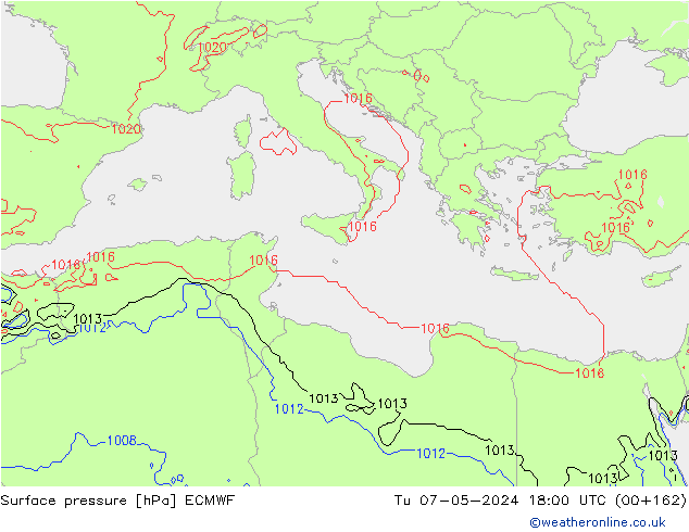 Surface pressure ECMWF Tu 07.05.2024 18 UTC