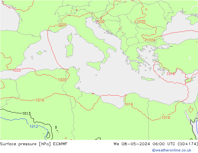 pressão do solo ECMWF Qua 08.05.2024 06 UTC