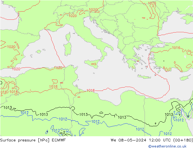 Presión superficial ECMWF mié 08.05.2024 12 UTC