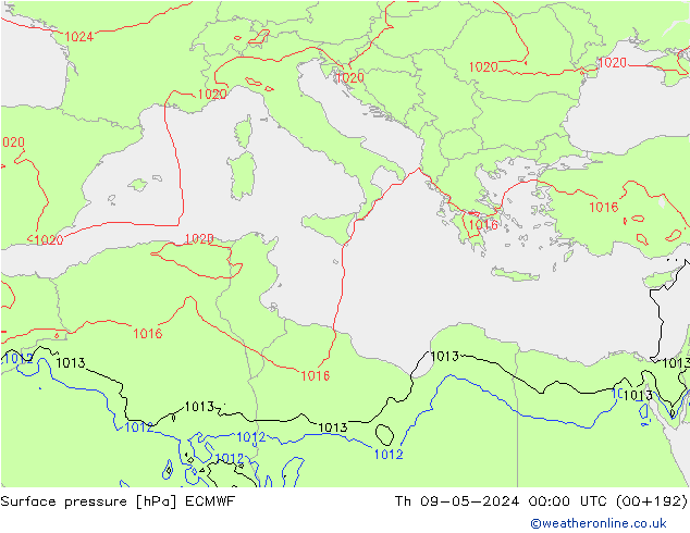 Surface pressure ECMWF Th 09.05.2024 00 UTC