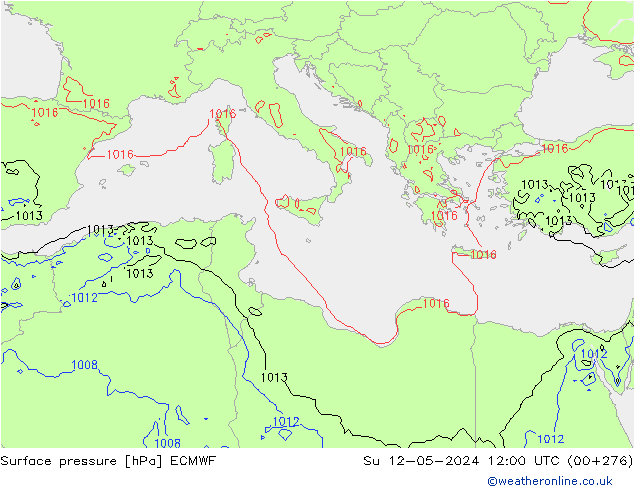 Presión superficial ECMWF dom 12.05.2024 12 UTC