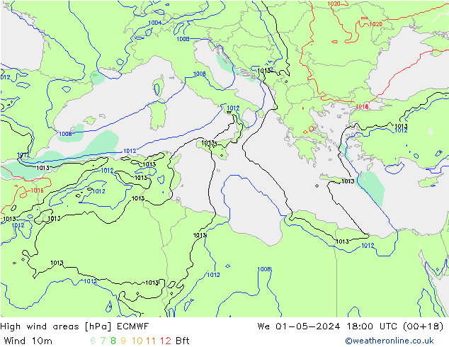 High wind areas ECMWF We 01.05.2024 18 UTC