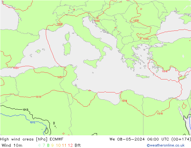 Izotacha ECMWF śro. 08.05.2024 06 UTC