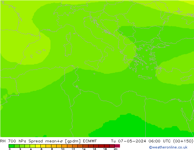 RH 700 hPa Spread ECMWF Tu 07.05.2024 06 UTC