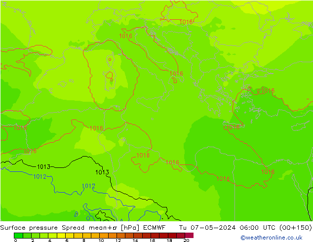 Surface pressure Spread ECMWF Tu 07.05.2024 06 UTC