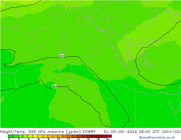 Geop./Temp. 925 hPa ECMWF dom 05.05.2024 06 UTC