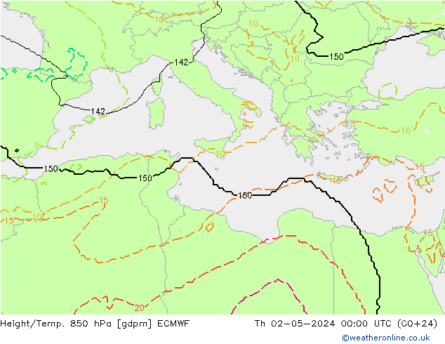 Height/Temp. 850 hPa ECMWF gio 02.05.2024 00 UTC