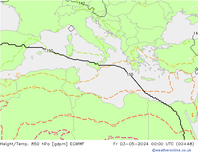 Géop./Temp. 850 hPa ECMWF ven 03.05.2024 00 UTC