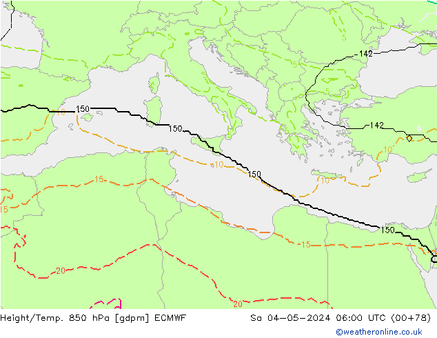 Hoogte/Temp. 850 hPa ECMWF za 04.05.2024 06 UTC