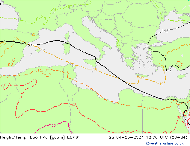 Height/Temp. 850 гПа ECMWF сб 04.05.2024 12 UTC