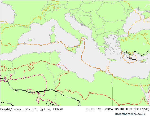 Height/Temp. 925 hPa ECMWF Tu 07.05.2024 06 UTC