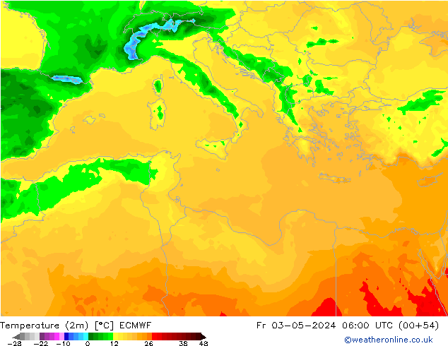 mapa temperatury (2m) ECMWF pt. 03.05.2024 06 UTC
