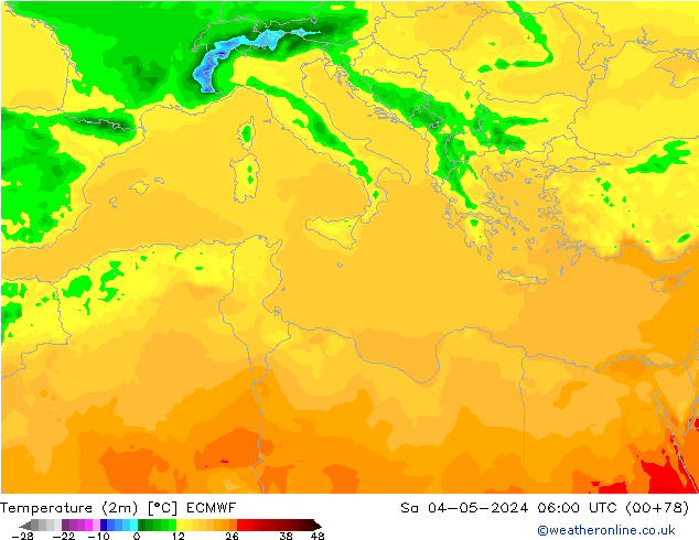 карта температуры ECMWF сб 04.05.2024 06 UTC