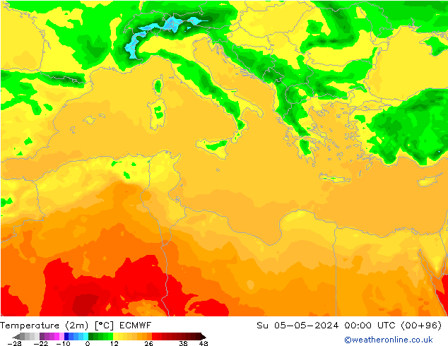 Temperature (2m) ECMWF Su 05.05.2024 00 UTC