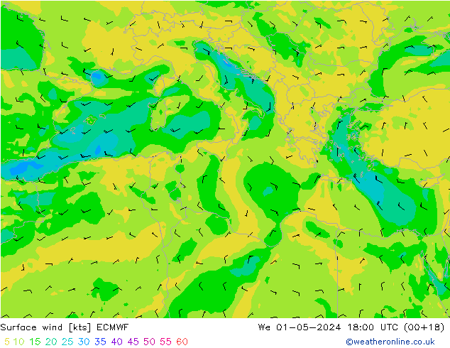 Wind 10 m ECMWF wo 01.05.2024 18 UTC