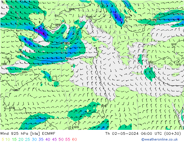 ветер 925 гПа ECMWF чт 02.05.2024 06 UTC