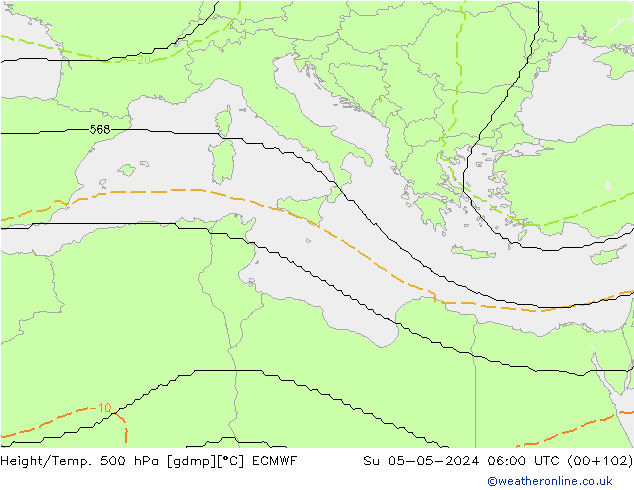 Geop./Temp. 500 hPa ECMWF dom 05.05.2024 06 UTC