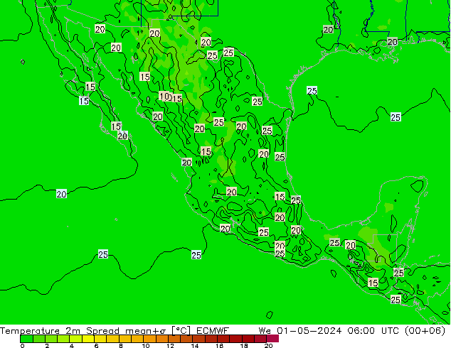 Temperatura 2m Spread ECMWF mié 01.05.2024 06 UTC