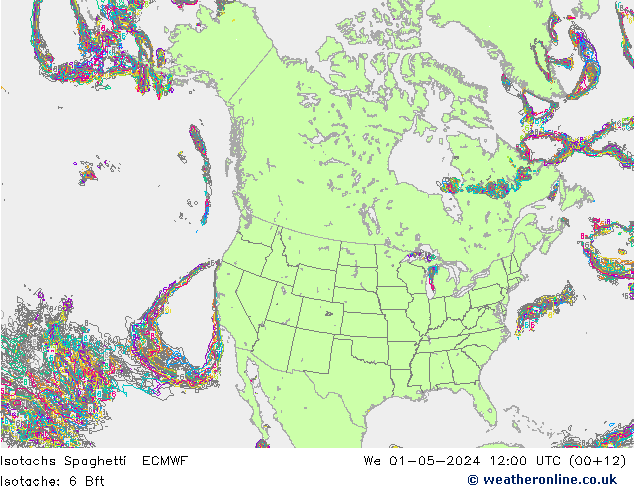 Isotachs Spaghetti ECMWF We 01.05.2024 12 UTC