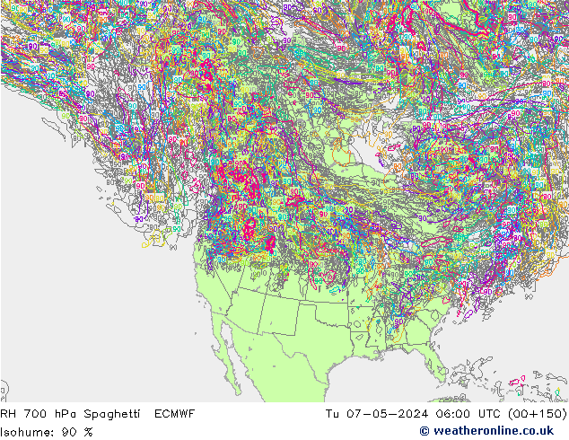 RH 700 hPa Spaghetti ECMWF Tu 07.05.2024 06 UTC