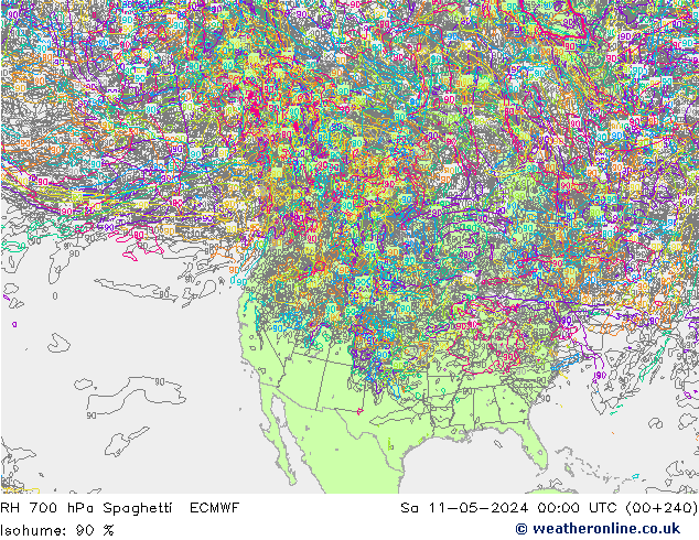 RH 700 hPa Spaghetti ECMWF Sa 11.05.2024 00 UTC