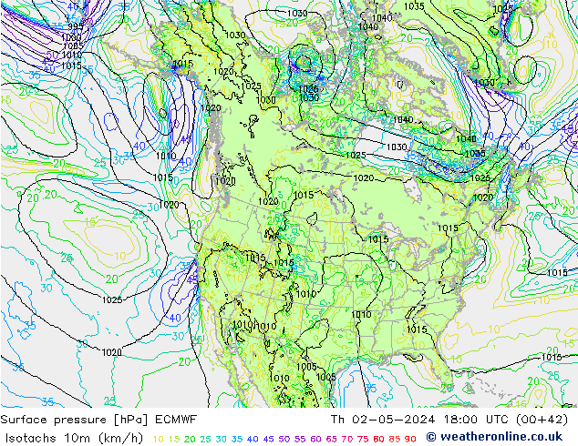 Eşrüzgar Hızları (km/sa) ECMWF Per 02.05.2024 18 UTC