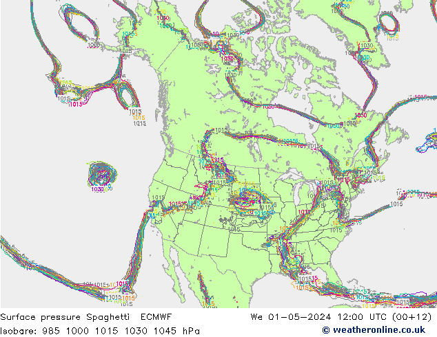 Surface pressure Spaghetti ECMWF We 01.05.2024 12 UTC