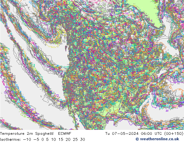 Temperature 2m Spaghetti ECMWF Tu 07.05.2024 06 UTC