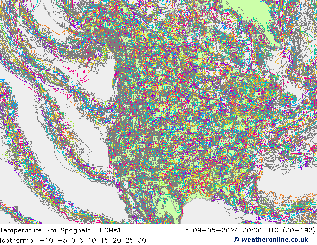 Temperatuurkaart Spaghetti ECMWF do 09.05.2024 00 UTC