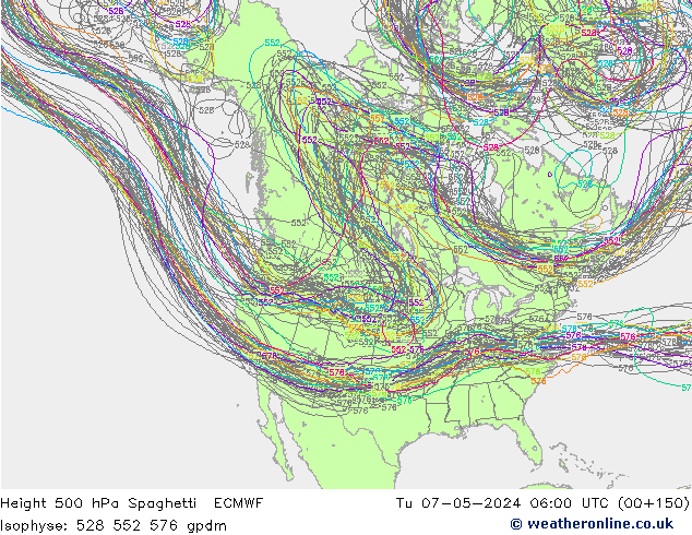 Height 500 hPa Spaghetti ECMWF Tu 07.05.2024 06 UTC