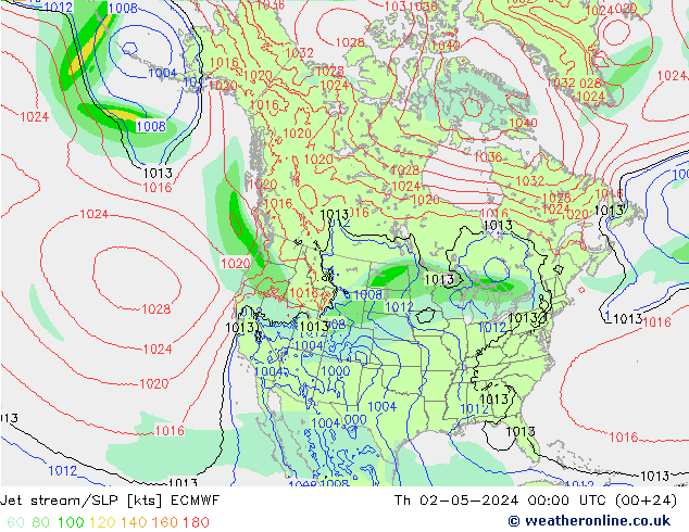 Jet stream/SLP ECMWF Th 02.05.2024 00 UTC