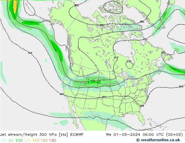 Jet stream/Height 300 hPa ECMWF St 01.05.2024 06 UTC