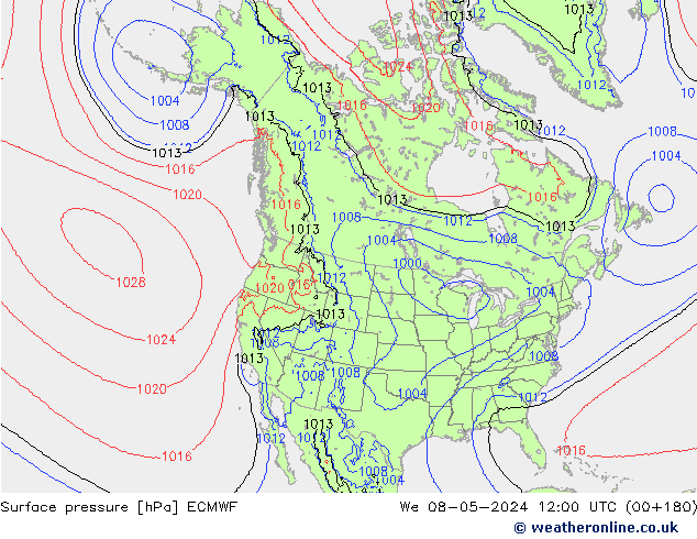 pressão do solo ECMWF Qua 08.05.2024 12 UTC
