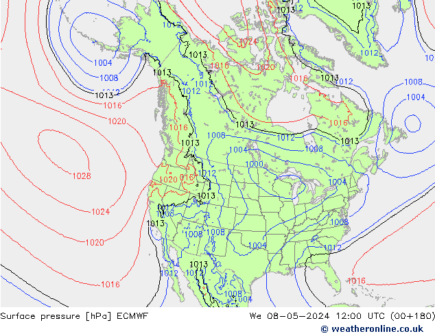 Surface pressure ECMWF We 08.05.2024 12 UTC