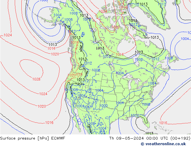 Surface pressure ECMWF Th 09.05.2024 00 UTC