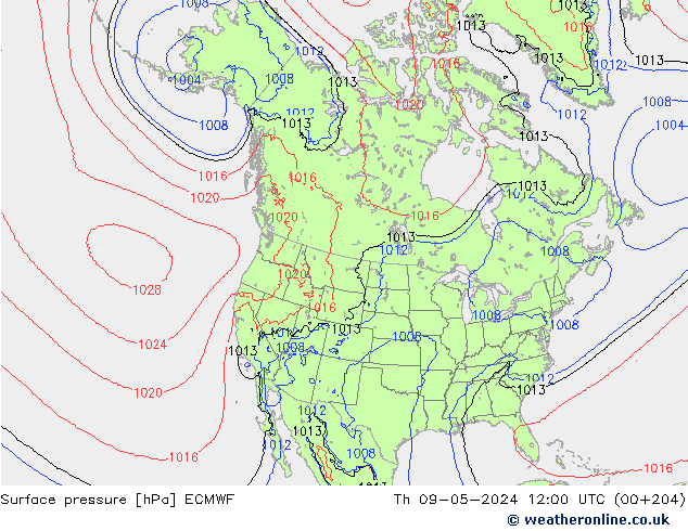 pressão do solo ECMWF Qui 09.05.2024 12 UTC