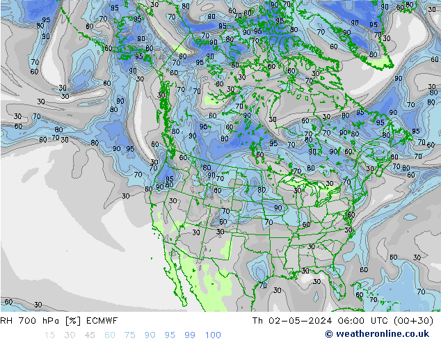 RH 700 hPa ECMWF Th 02.05.2024 06 UTC