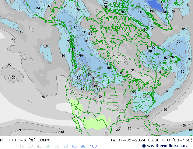 RH 700 hPa ECMWF Tu 07.05.2024 06 UTC