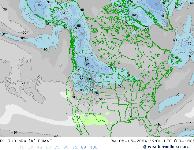 RH 700 hPa ECMWF Mi 08.05.2024 12 UTC