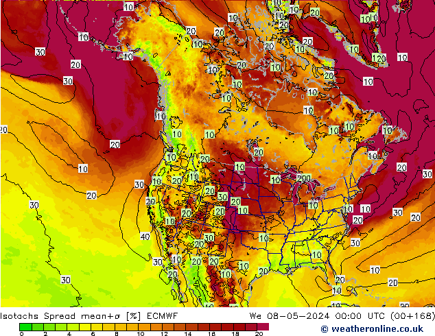 Isotachs Spread ECMWF ср 08.05.2024 00 UTC