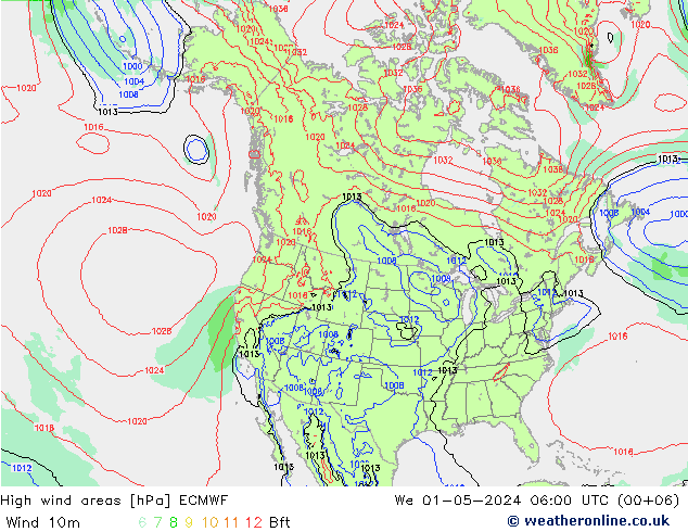 yüksek rüzgarlı alanlar ECMWF Çar 01.05.2024 06 UTC