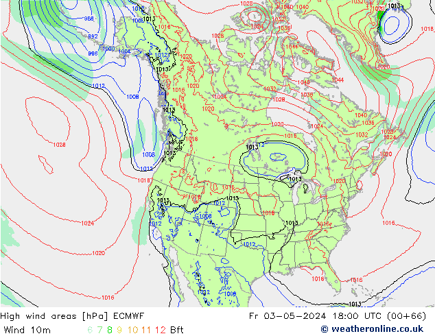 High wind areas ECMWF ven 03.05.2024 18 UTC