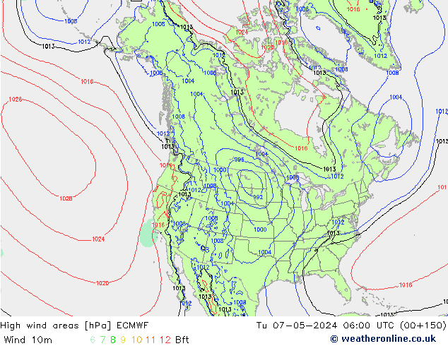 High wind areas ECMWF Tu 07.05.2024 06 UTC