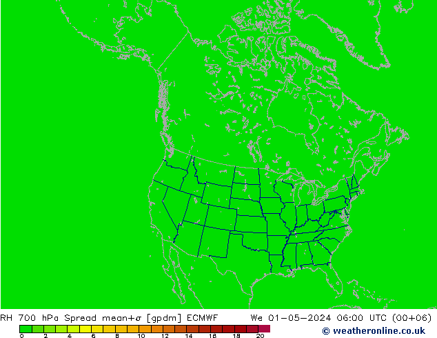 RH 700 hPa Spread ECMWF We 01.05.2024 06 UTC