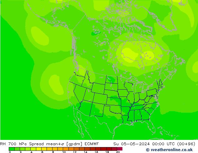 RH 700 hPa Spread ECMWF Dom 05.05.2024 00 UTC